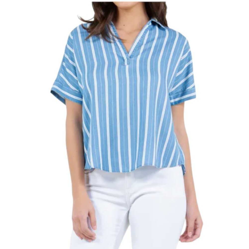 NWOT Cristina B Tencel Shirt | Blue Stripes
